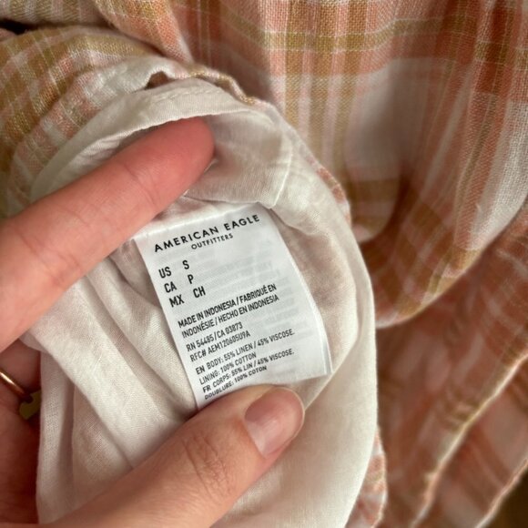 American Eagle Linen Blend Cutout Plaid Boho Mini Sundress NEW - Picture 15 of 15